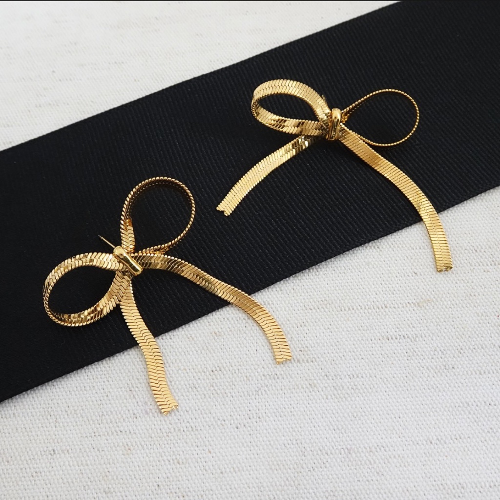Catherine Popesco Fanc Ygold Bow Earrings, Friction-Back Post, Nwt